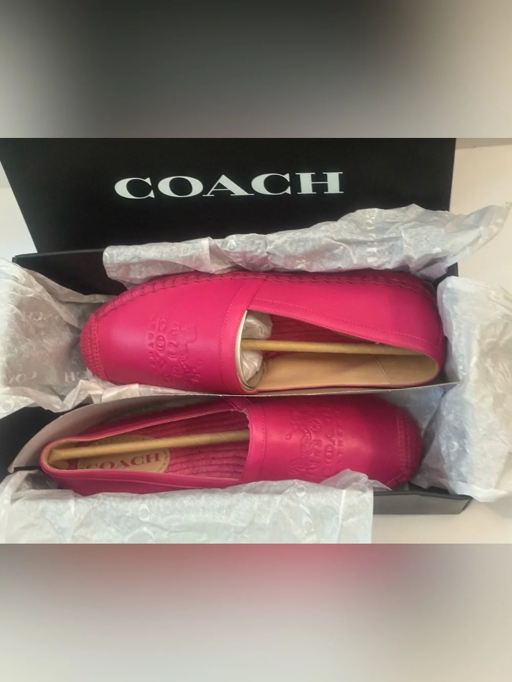 Coach Charlie Pink Leather Logo Espadrille Slip-On Flats Shoes Size 8  NIB